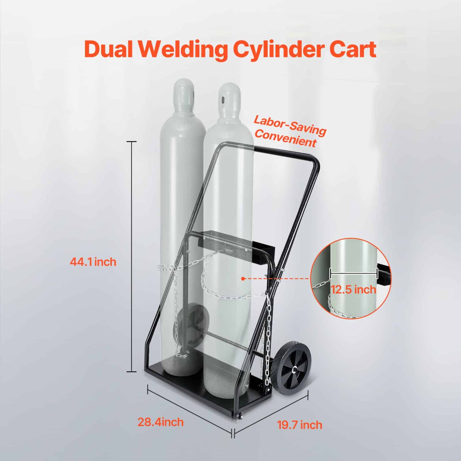 VEVOR Dual Gas Cylinder Cart for Oxygen & Acetylene, 200kg Capacity, 25cm Wheels, Fits 2x 31.7cm Cylinders with Safety Chains — изображение 2