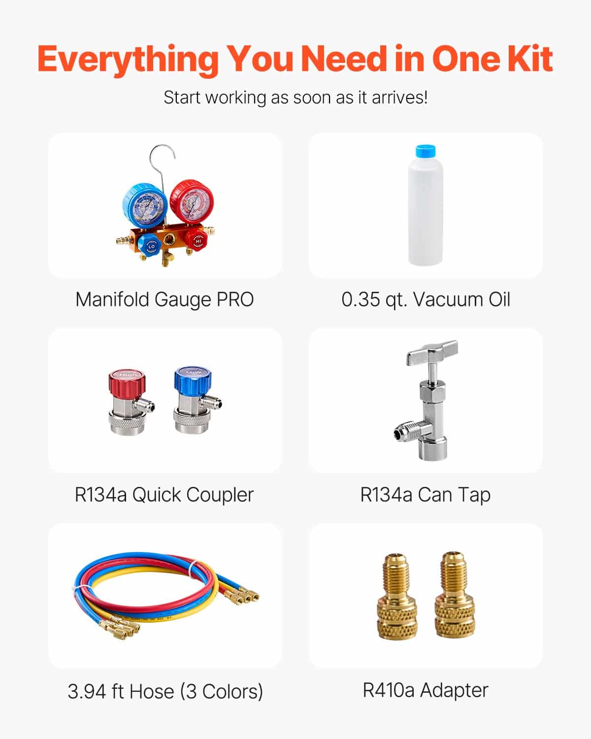 VEVOR 217 L/min (3.5 CFM) HVAC Vacuum Pump & Manifold Gauge Kit with Hoses, for R134a R12 R22 R410A R404 R407C Refrigerants - Зображення 3