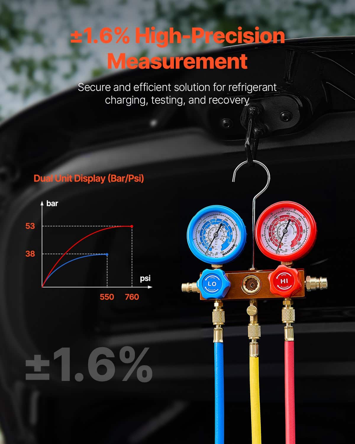 VEVOR 217 L/min (3.5 CFM) HVAC Vacuum Pump & Manifold Gauge Kit with Hoses, for R134a R12 R22 R410A R404 R407C Refrigerants - Зображення 5