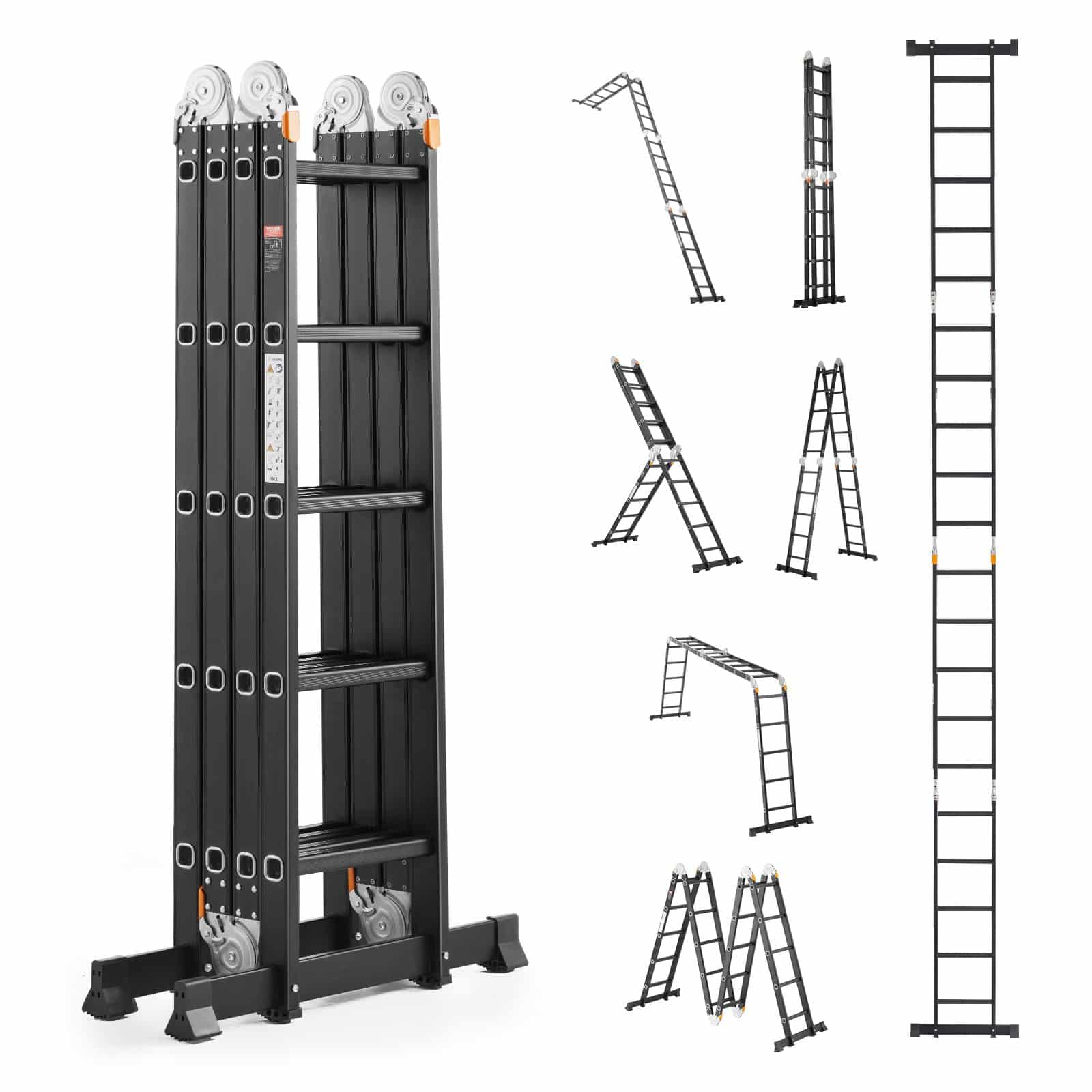 VEVOR 7-in-1 Folding Telescopic Ladder, 5-Step A-Frame, 6.95m Reach, 150kg Load, Multi-Purpose Aluminum Ladder for Home & Outdoor