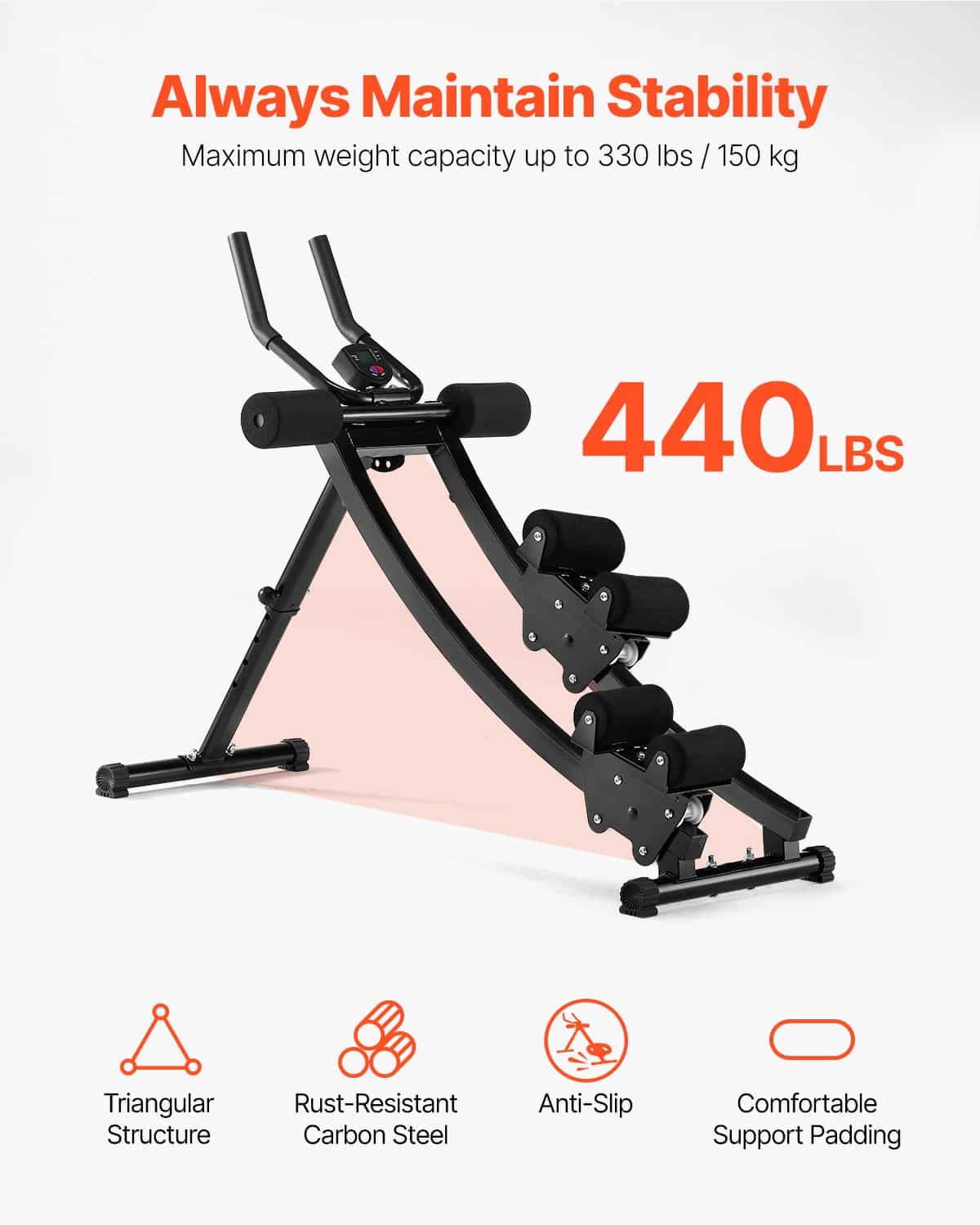 VEVOR Foldable Ab Cruncher with Dual Tracks, Adjustable Core Trainer for Home Gym, 200kg Capacity, 16 Resistance Levels - Зображення 3