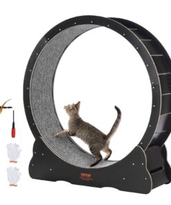 VEVOR Wooden Cat Exercise Wheel 110 cm – Quiet Indoor Cat Treadmill with Carpet & Teaser for Training and Play