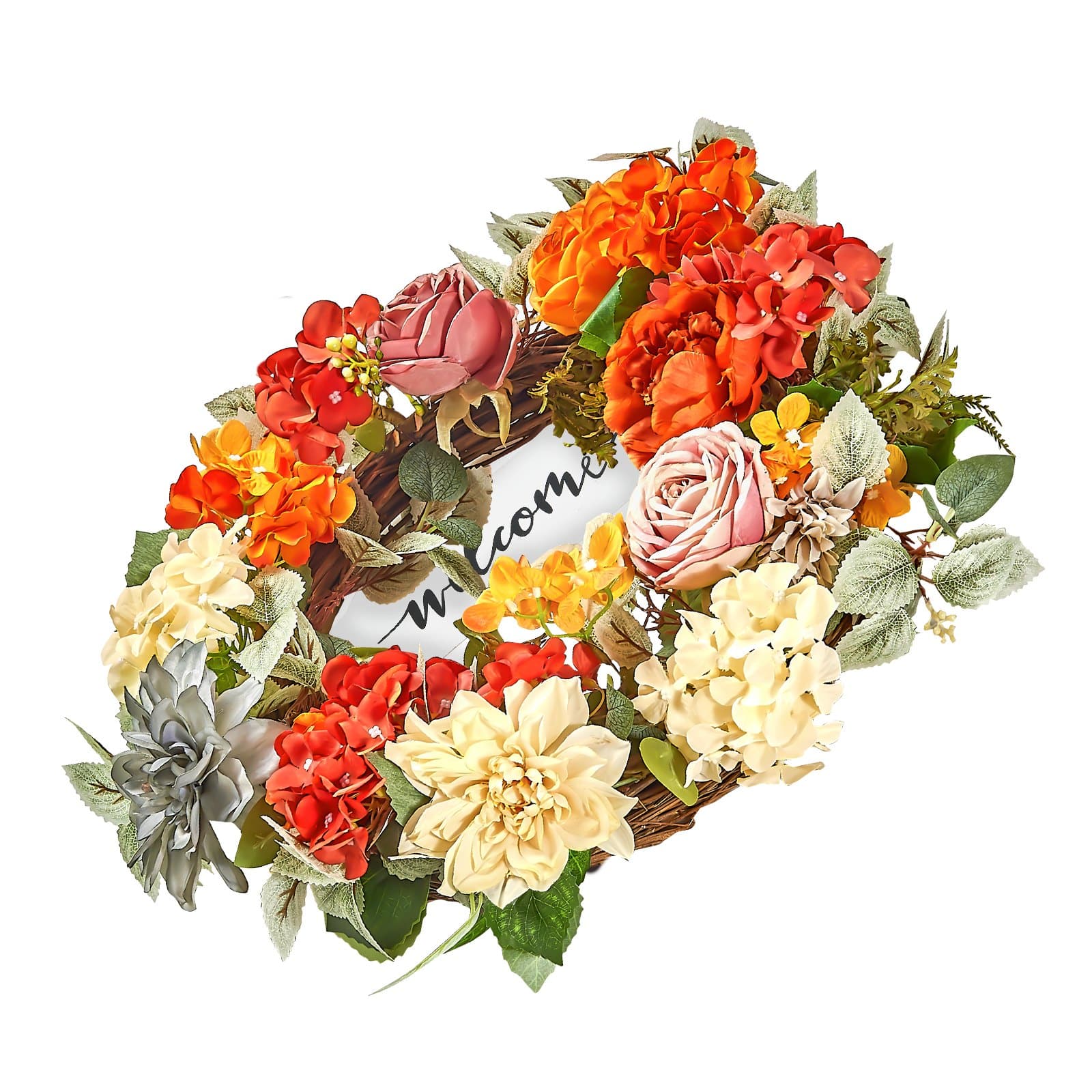 VEVOR 60cm Artificial Floral Wreath with Hydrangeas, Roses & Wooden Sign – Vibrant All-Season Indoor/Outdoor Decoration – Paveikslėlis 10