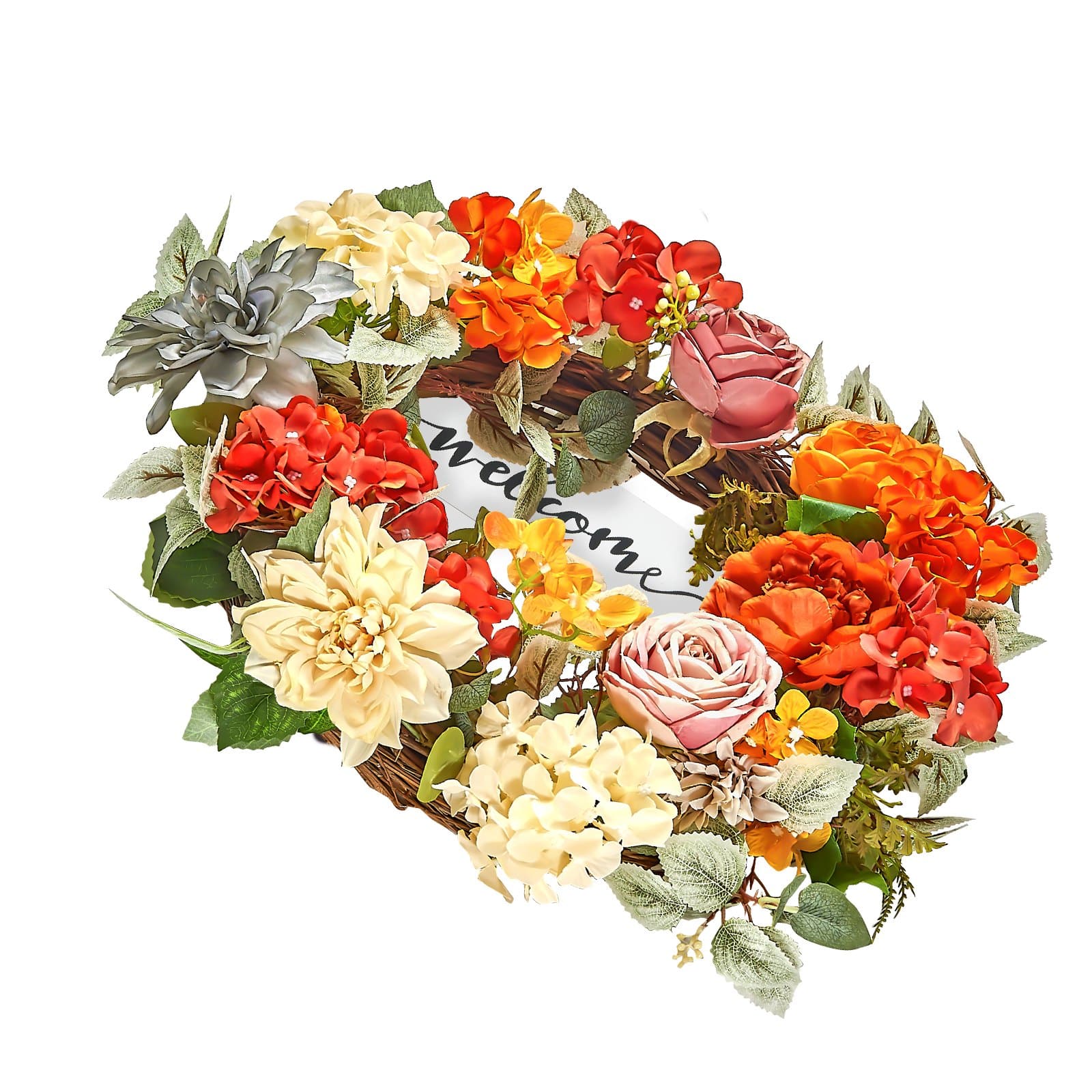 VEVOR 60cm Artificial Floral Wreath with Hydrangeas, Roses & Wooden Sign – Vibrant All-Season Indoor/Outdoor Decoration – Paveikslėlis 11