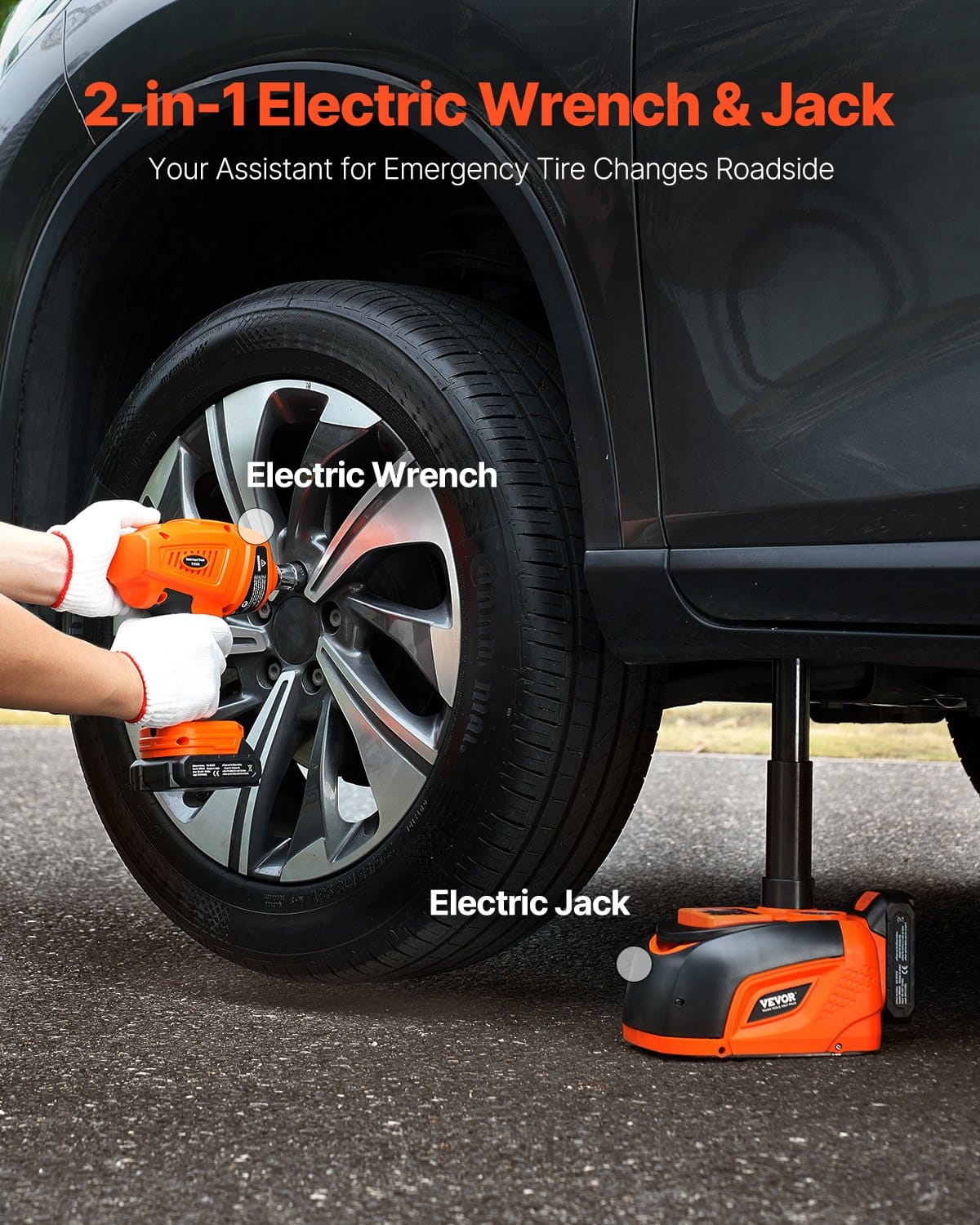 VEVOR 5T Electric Car Jack Kit with Impact Wrench, LED Light, Remote, 160–450mm Lift Range, for Sedan, SUV, Truck — изображение 2