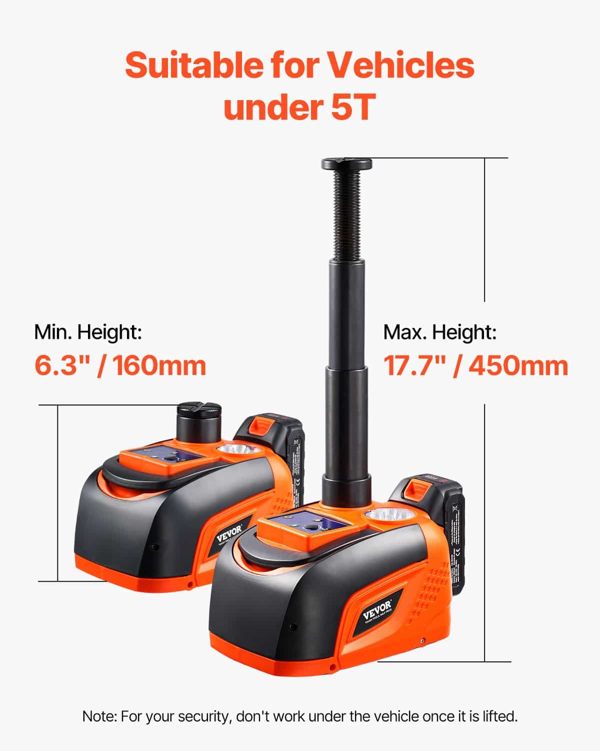 VEVOR 5T Electric Car Jack Kit with Impact Wrench, LED Light, Remote, 160–450mm Lift Range, for Sedan, SUV, Truck — изображение 4