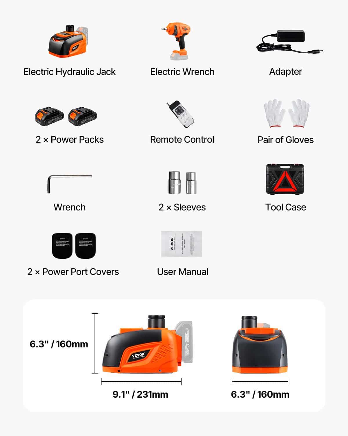 VEVOR 5T Electric Car Jack Kit with Impact Wrench, LED Light, Remote, 160–450mm Lift Range, for Sedan, SUV, Truck — изображение 7