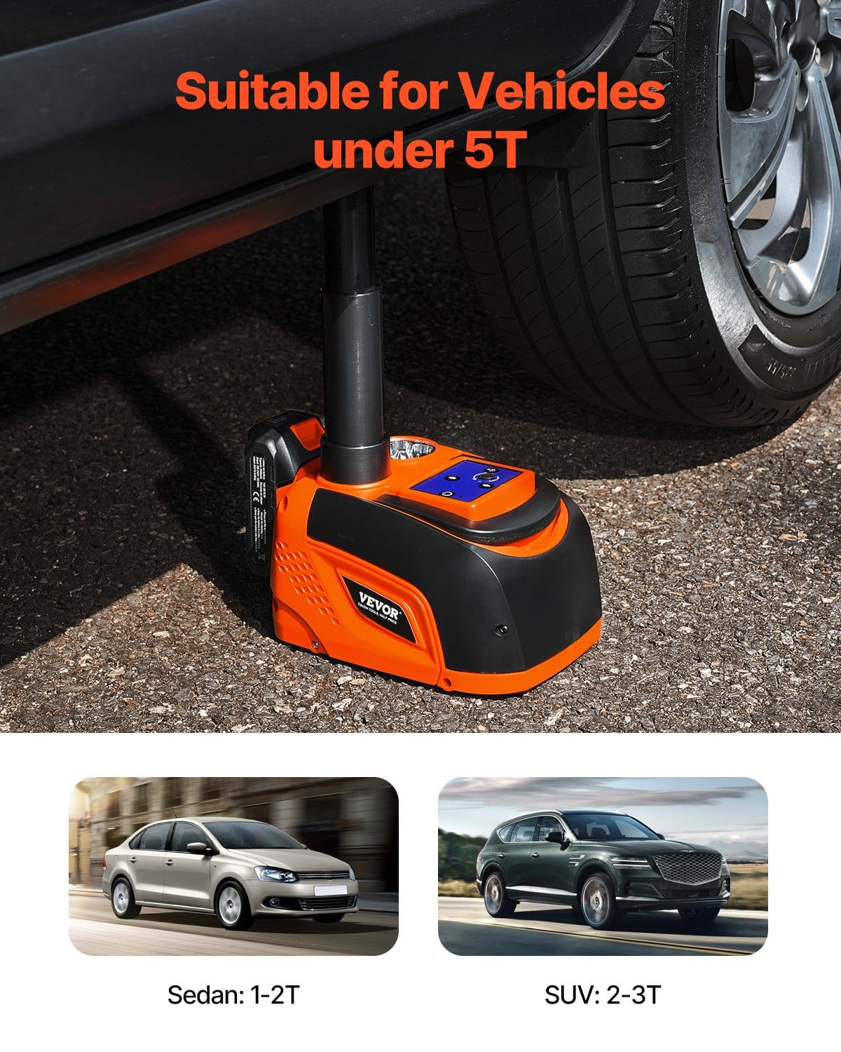 VEVOR 5 Ton Electric Car Jack with LED Light & Remote, 160-450 mm Lift Range, Wireless Portable Jack for SUV, Sedan, Truck — изображение 4