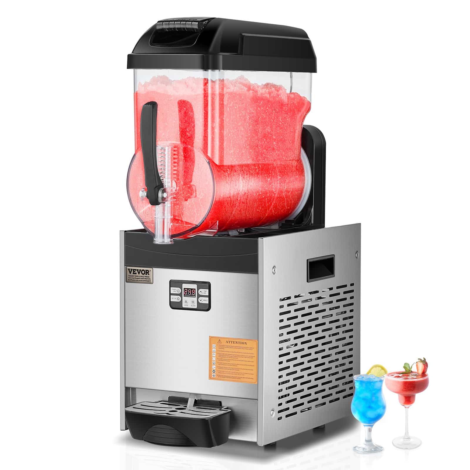 VEVOR 12L Commercial Slushie Machine, Stainless Steel Frozen Drink Maker for Juice, Smoothie, Margarita, Café & Bar Use