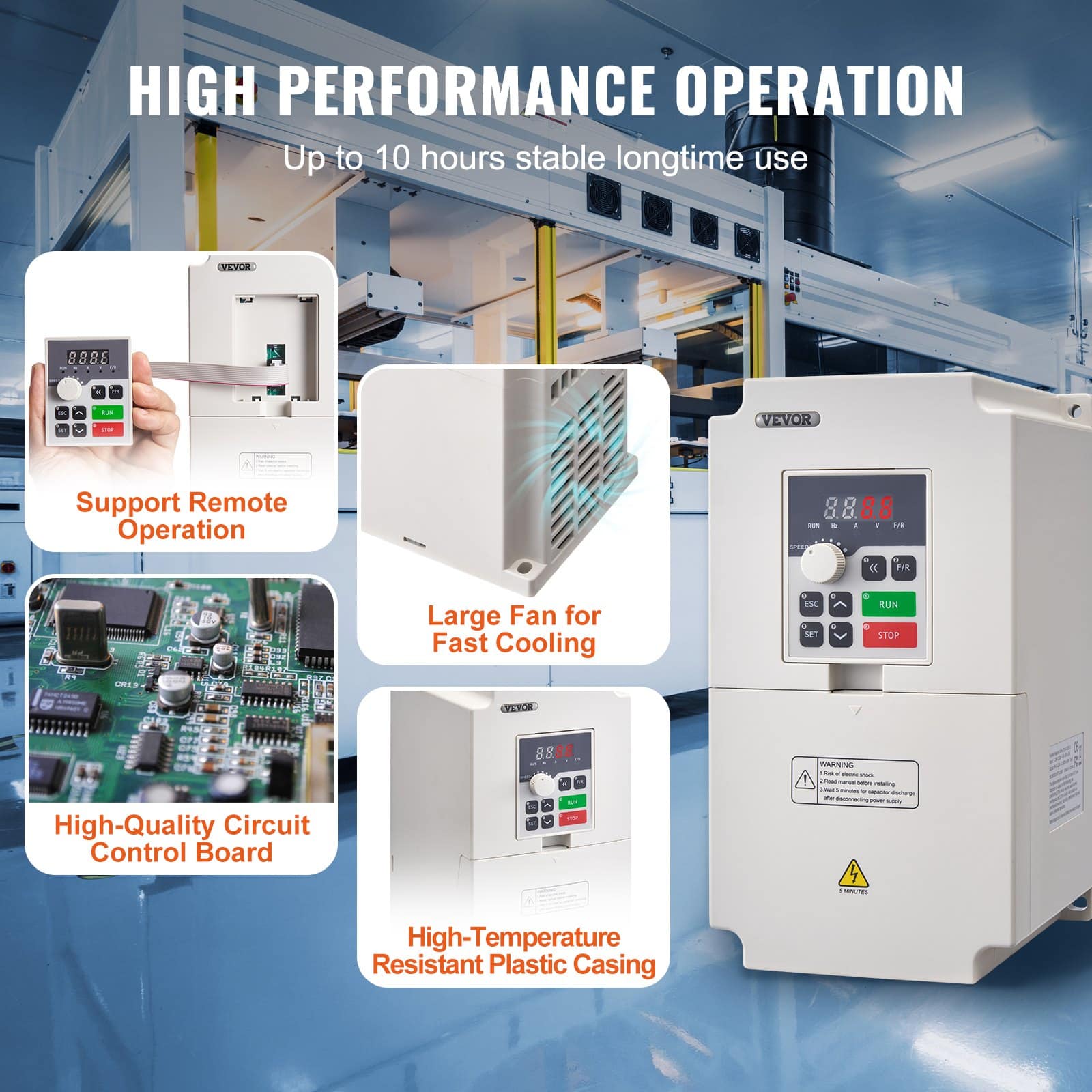 VEVOR 4kW 5HP VFD, 18A, 1/3-Phase AC 220V In to 3-Phase 0–220V Out, 0–2000Hz Motor Speed Controller for CNC & Industrial Use - Image 5