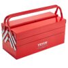 VEVOR 46cm 3-Tier Metal Cantilever Tool Box with 5 Trays, Dual Handles & Lock Hole, Portable Steel Organizer - Red
