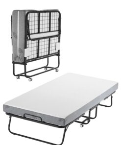 Складная односпальная кровать VEVOR с матрасом из пены памяти 13 см, металлический каркас, 96.5 x 190.5 см, портативная гостевая кровать, нагрузка до 204 кг