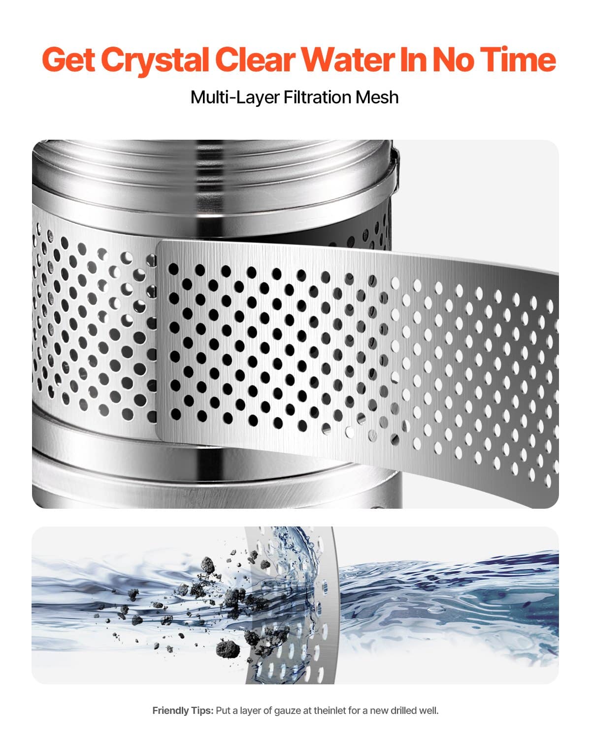 VEVOR 910W Deep Well Submersible Water Pump, 100 L/min Flow, 53 m Head, 20 m Cord, Stainless Steel, IP68, w/ Control Box - Image 5