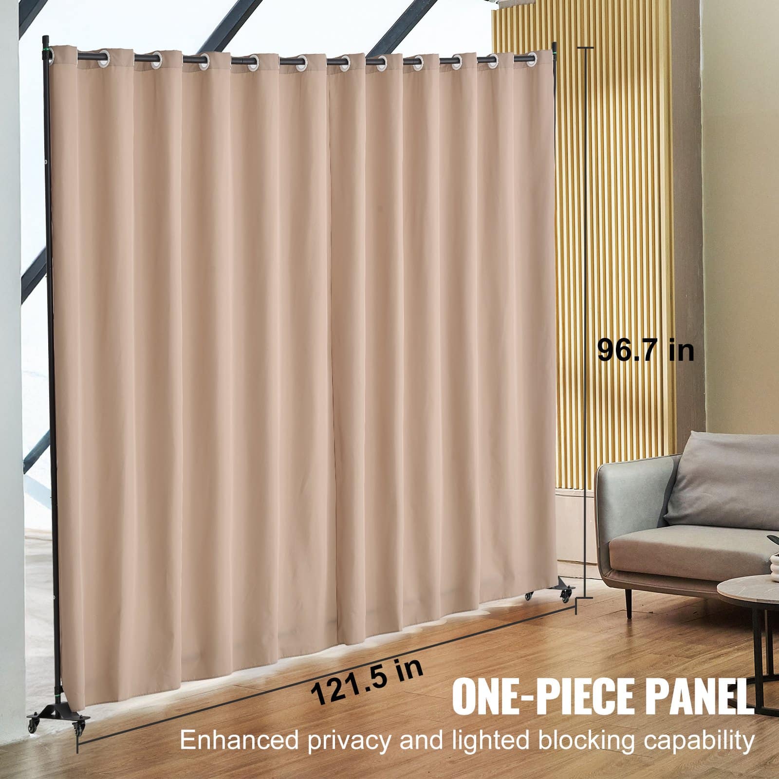 VEVOR Portable Room Divider with Wheels, 308.5x45x245.5 cm Privacy Screen, Freestanding Curtain Panel for Home & Office, Brown - Image 2