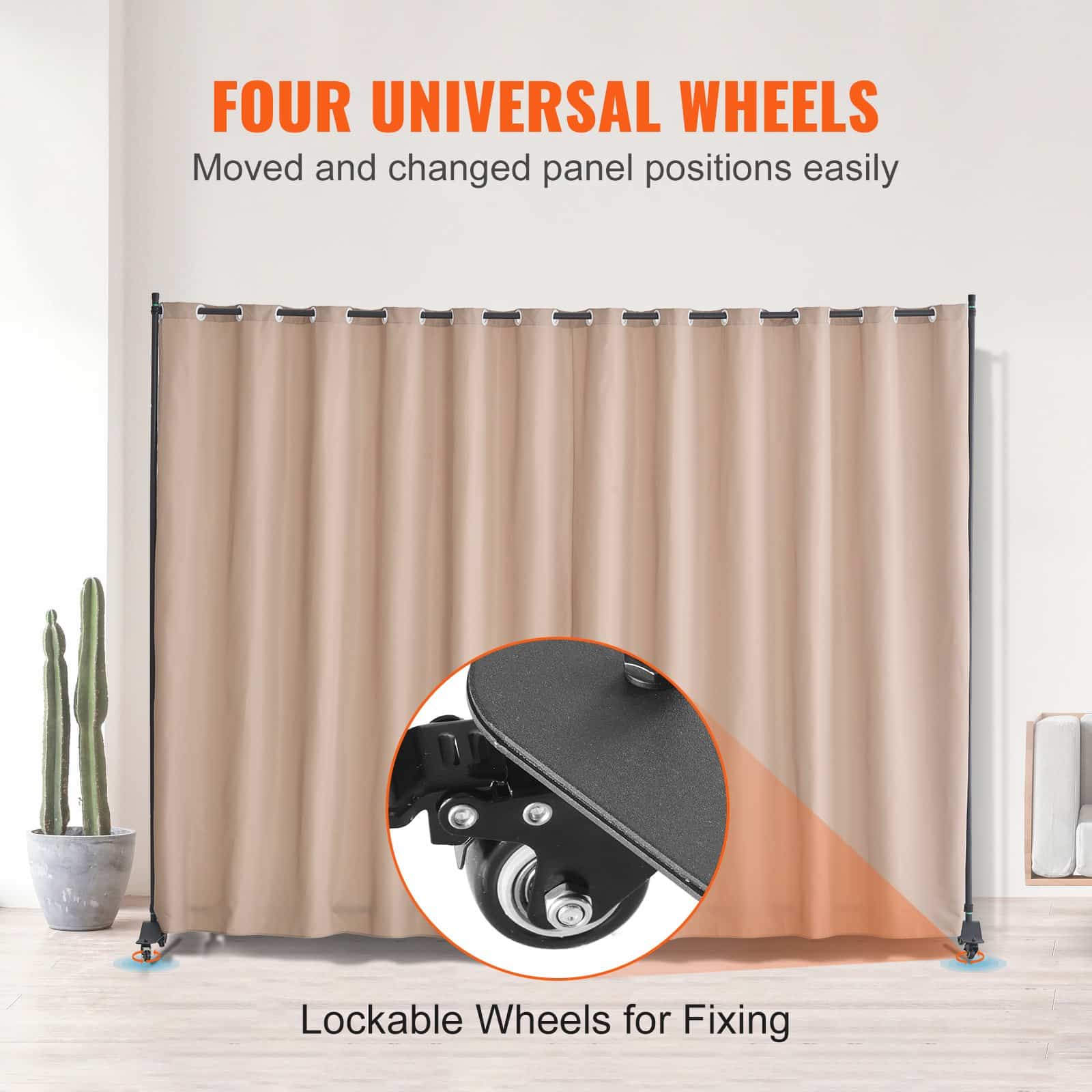 VEVOR Portable Room Divider with Wheels, 308.5x45x245.5 cm Privacy Screen, Freestanding Curtain Panel for Home & Office, Brown - Image 4