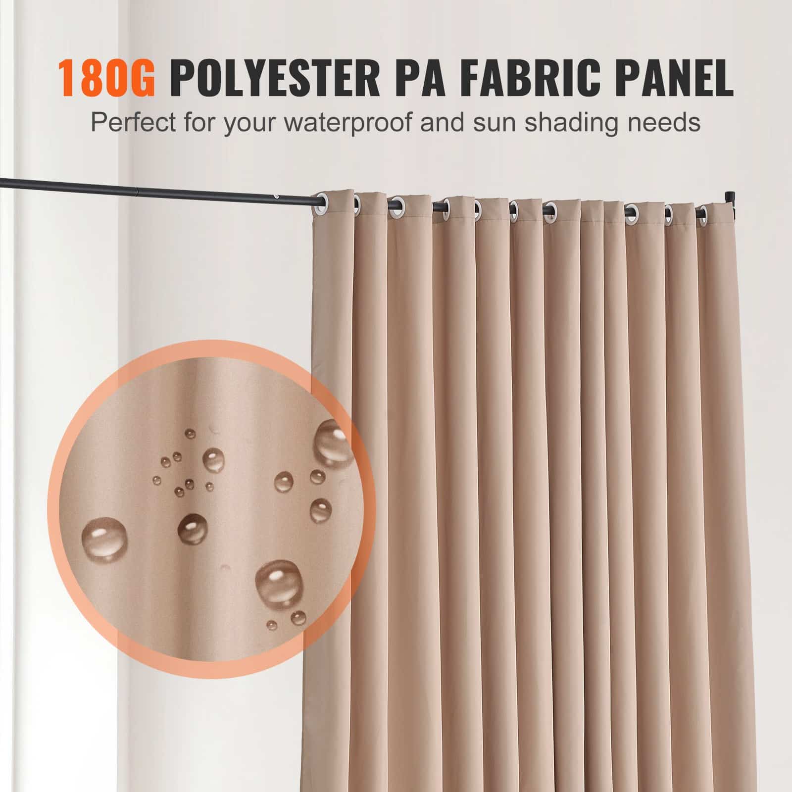 VEVOR Portable Room Divider with Wheels, 308.5x45x245.5 cm Privacy Screen, Freestanding Curtain Panel for Home & Office, Brown - Image 5