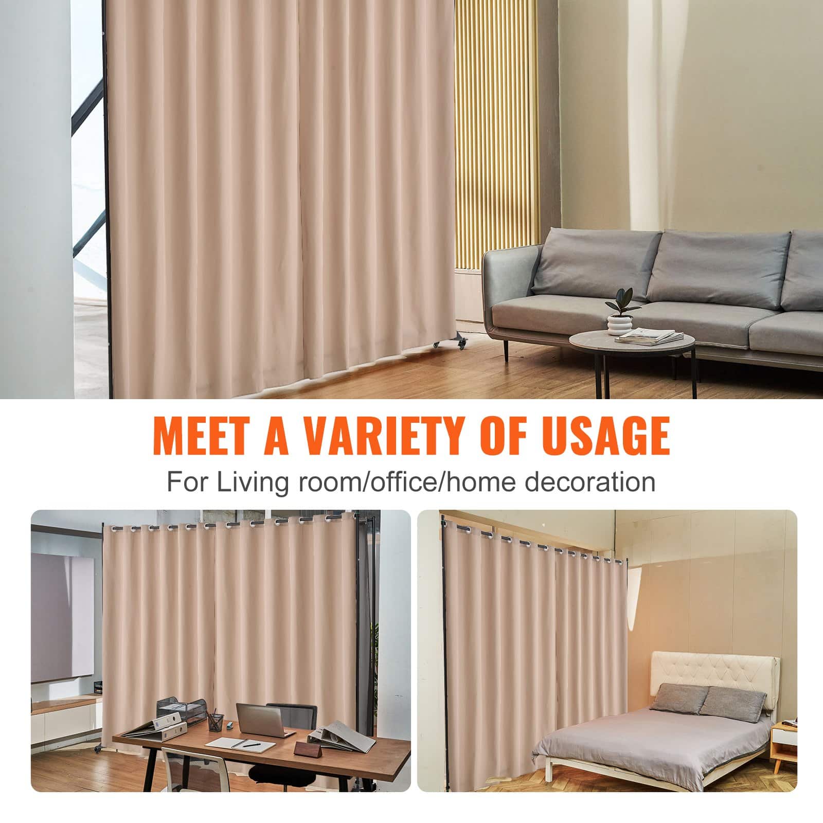 VEVOR Portable Room Divider with Wheels, 308.5x45x245.5 cm Privacy Screen, Freestanding Curtain Panel for Home & Office, Brown - Image 6