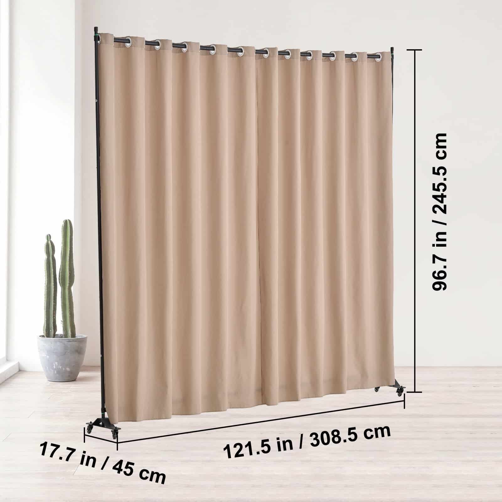 VEVOR Portable Room Divider with Wheels, 308.5x45x245.5 cm Privacy Screen, Freestanding Curtain Panel for Home & Office, Brown - Image 7