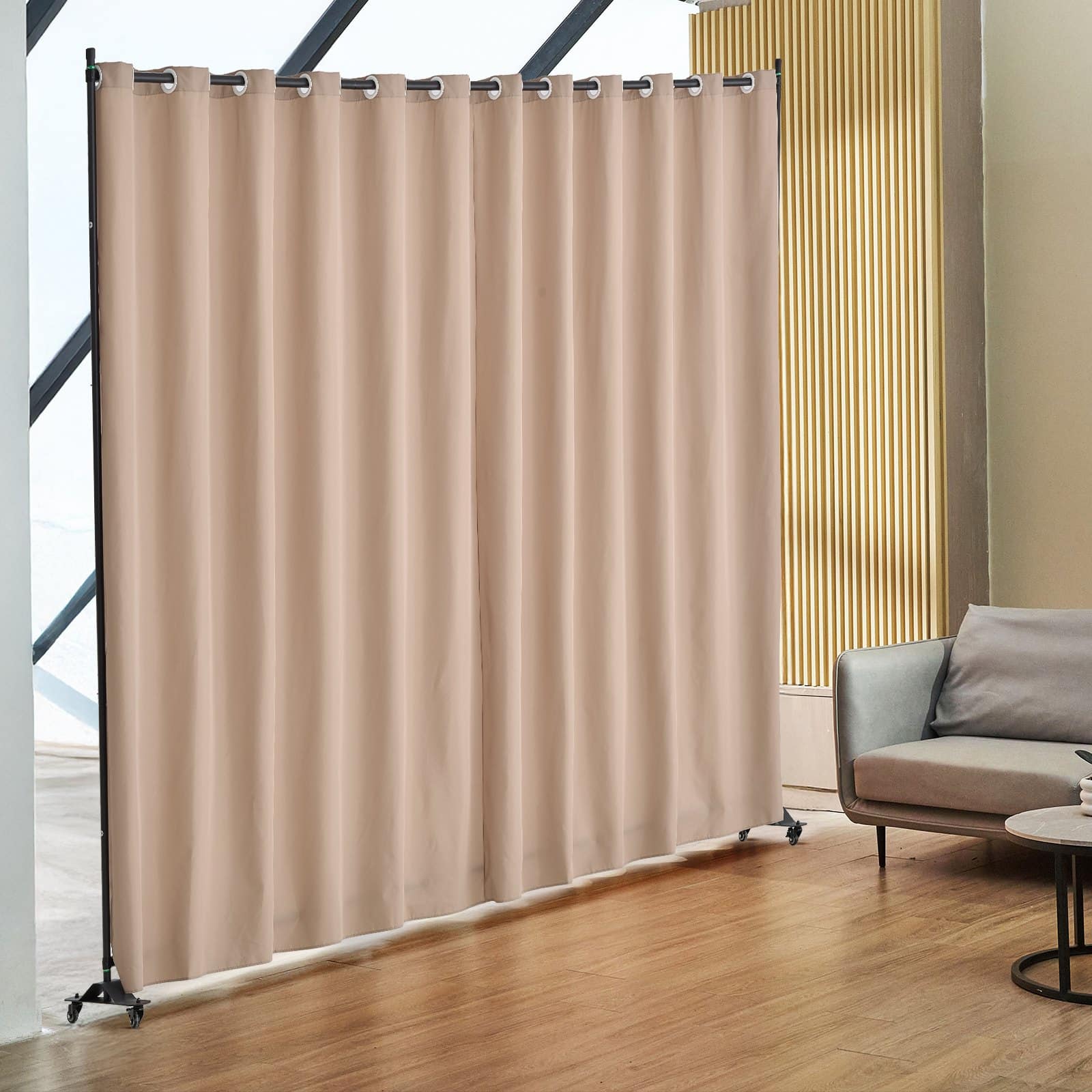VEVOR Portable Room Divider with Wheels, 308.5x45x245.5 cm Privacy Screen, Freestanding Curtain Panel for Home & Office, Brown - Image 8