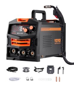 VEVOR 130A Synergic MIG Welder, 2-in-1 Gas/Gasless Flux Core Portable Welding Machine with IGBT Inverter & Digital Display