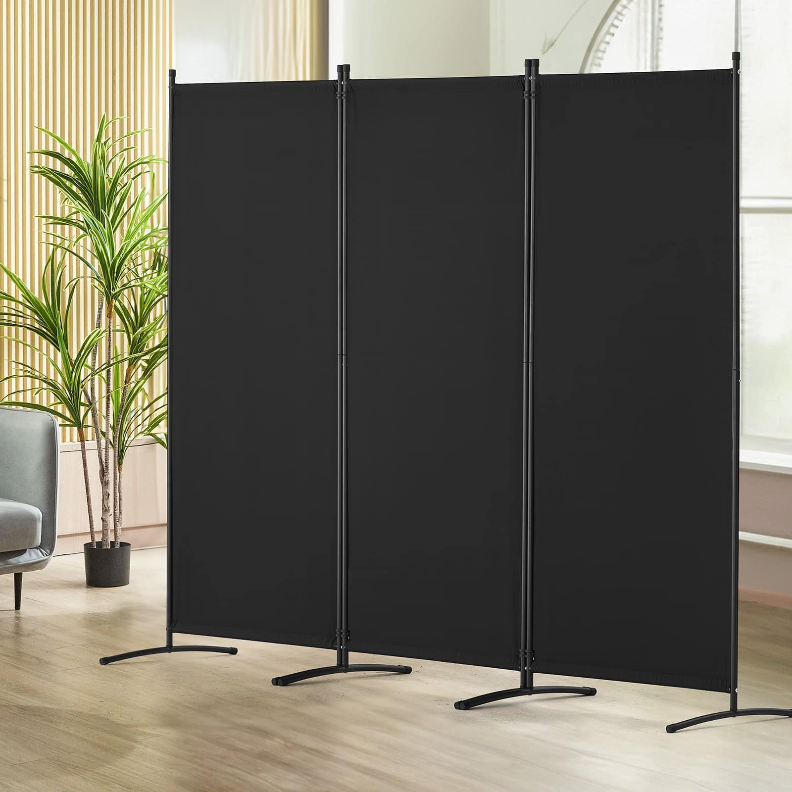 VEVOR 3-Panel Folding Room Divider, Freestanding Privacy Screen with Fabric Panels for Office, Bedroom, 228x184x52 cm, Black — изображение 8