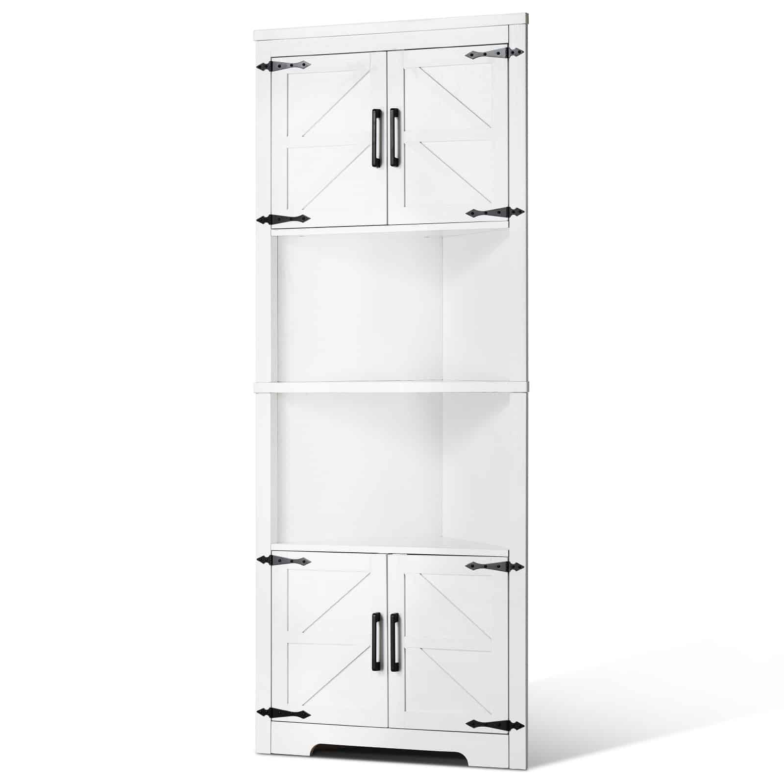VEVOR 173 cm Tall Corner Storage Cabinet with 6 Tiers, 4 Doors, Adjustable Shelves, Freestanding, White