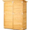VEVOR Large Wooden Outdoor Storage Shed with Waterproof Metal Roof, Lockable Doors, Shelves & Floor, 140x171 cm