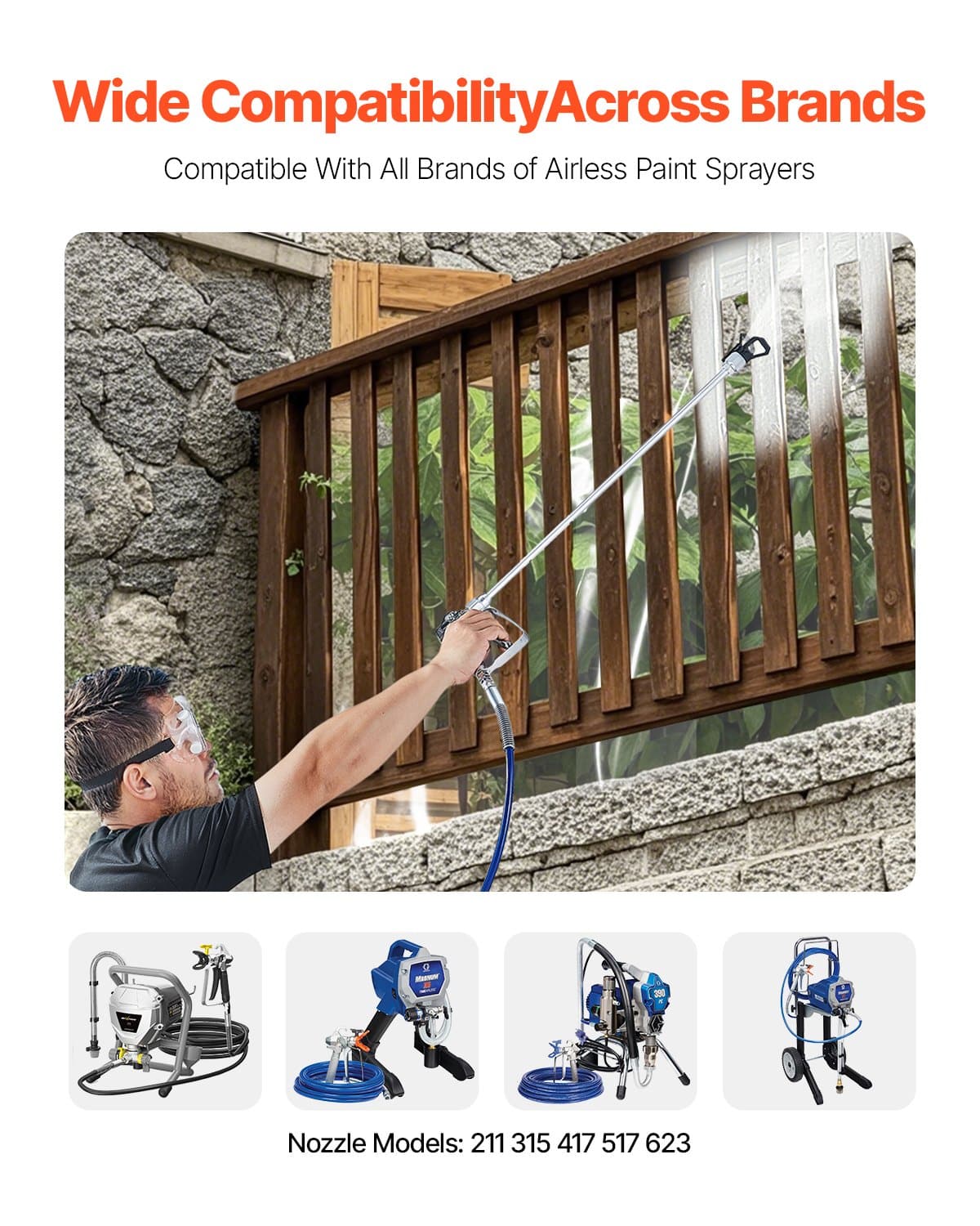VEVOR Airless Paint Spray Gun Kit with Hose, 3600 PSI, 5 Nozzles, Filters, Swivel Joint & 30–60cm Extension Rods — attēls 2