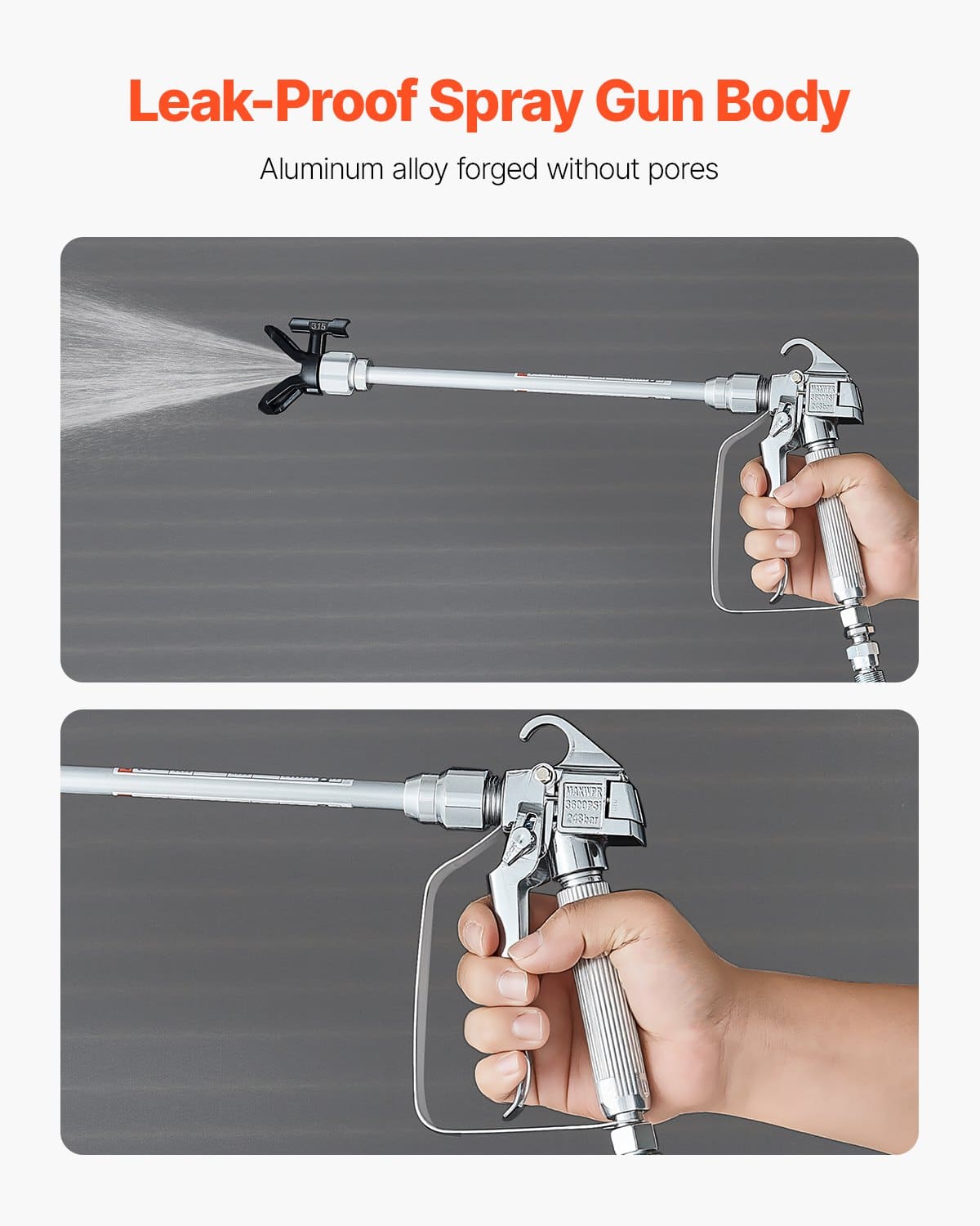 VEVOR Airless Paint Spray Gun Kit with Hose, 3600 PSI, 5 Nozzles, Filters, Swivel Joint & 30–60cm Extension Rods — attēls 3