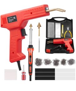 VEVOR Deluxe Plastic Welder Kit – 100W Welding Gun & 60W/100W Soldering Iron, 1000 Staples, 60 Rods for Car, Kayak, Electronics