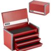 VEVOR Mini Metal Tool Box with 3 Drawers, Portable Steel Chest with EVA Liners, 22 cm, Red, for Tools & Small Items