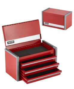 VEVOR Mini Metal Tool Box with 3 Drawers, Portable Steel Chest with EVA Liners, 22 cm, Red, for Tools & Small Items