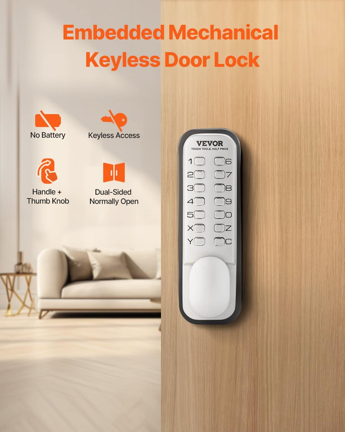 VEVOR Mechanical Keyless Door Lock, Waterproof Zinc Alloy Code Lock for 35–65 mm Doors, Single-Side Entry for Home & Outdoor Use - Pilt 2
