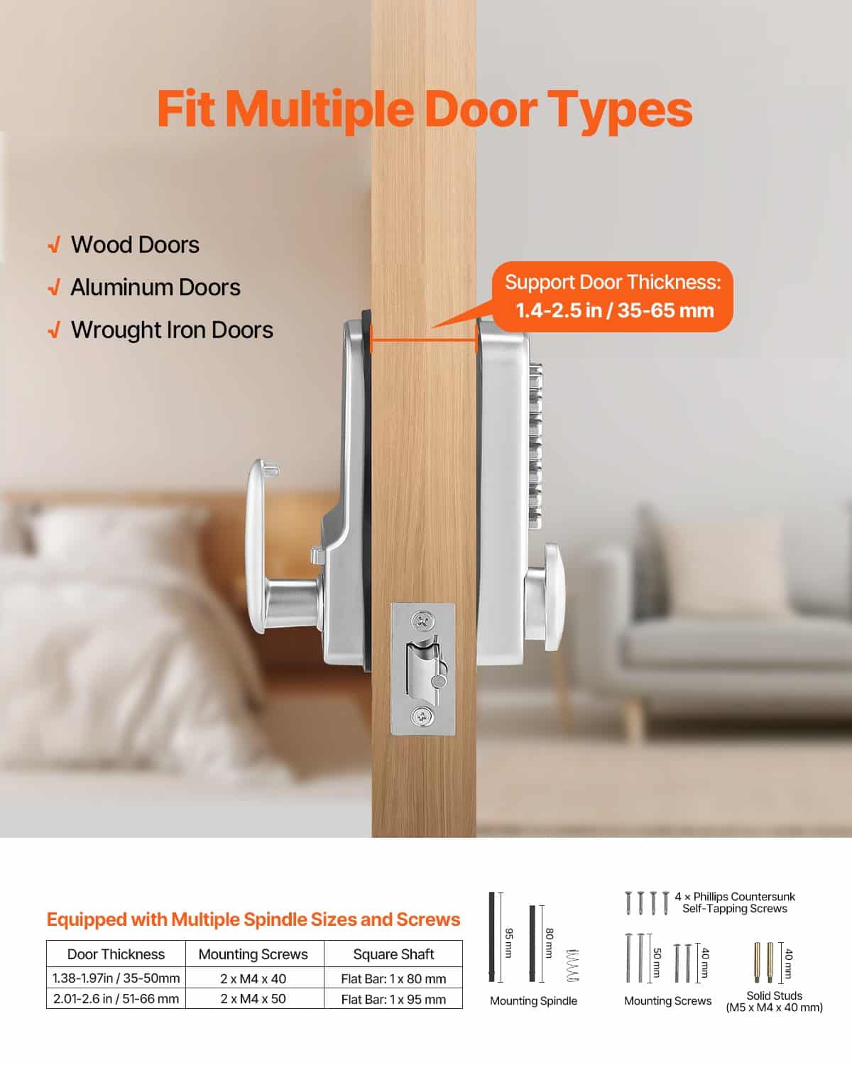 VEVOR Mechanical Keyless Door Lock, Waterproof Zinc Alloy Code Lock for 35–65 mm Doors, Single-Side Entry for Home & Outdoor Use - Pilt 3