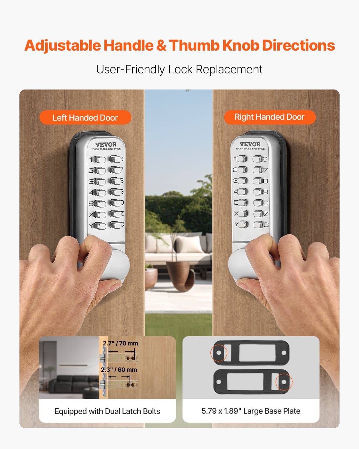 VEVOR Mechanical Keyless Door Lock, Waterproof Zinc Alloy Code Lock for 35–65 mm Doors, Single-Side Entry for Home & Outdoor Use - Pilt 4