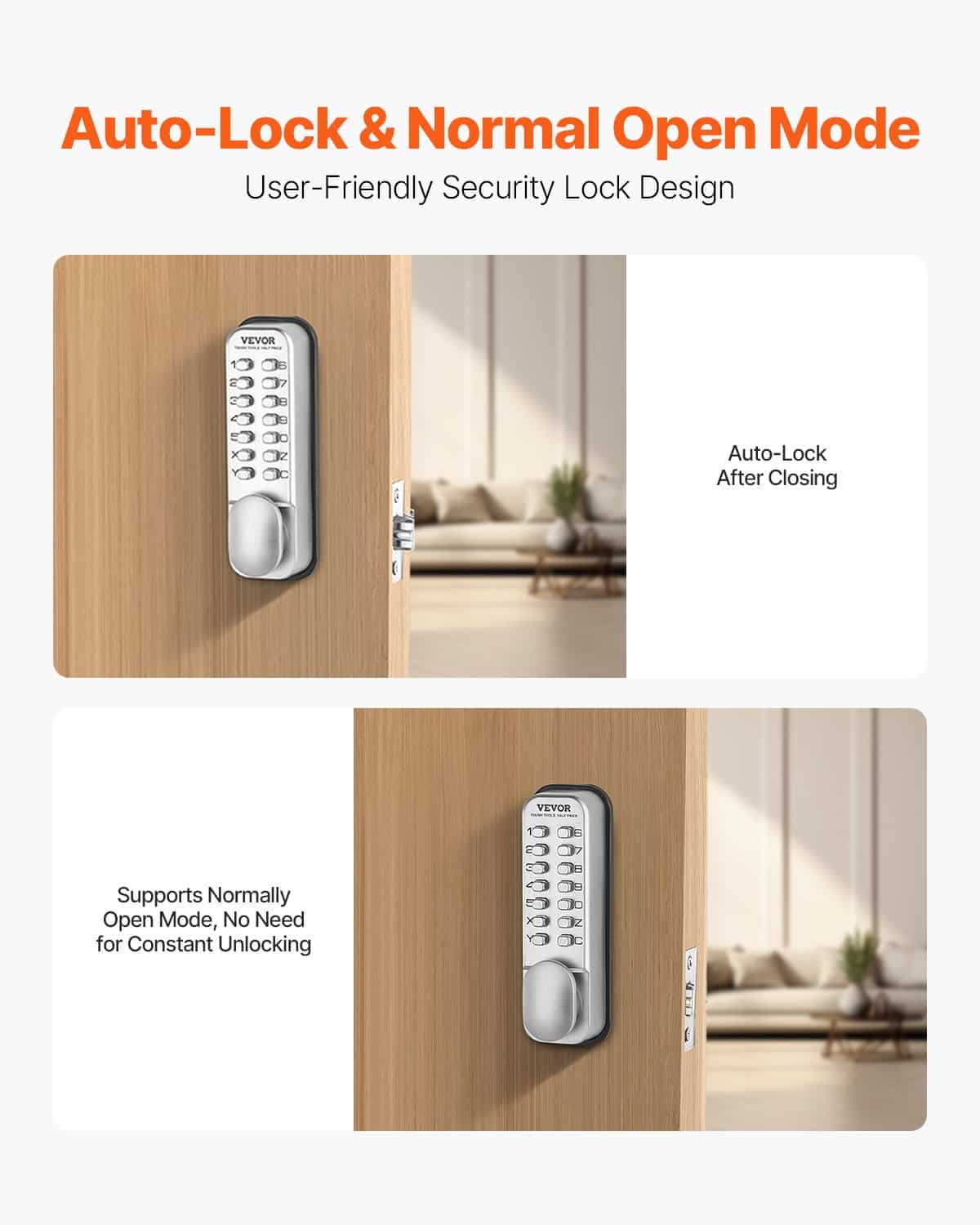 VEVOR Mechanical Keyless Door Lock, Waterproof Zinc Alloy Code Lock for 35–65 mm Doors, Single-Side Entry for Home & Outdoor Use - Pilt 5