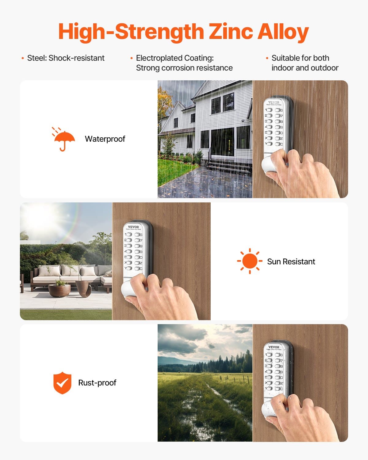 VEVOR Mechanical Keyless Door Lock, Waterproof Zinc Alloy Code Lock for 35–65 mm Doors, Single-Side Entry for Home & Outdoor Use - Pilt 6