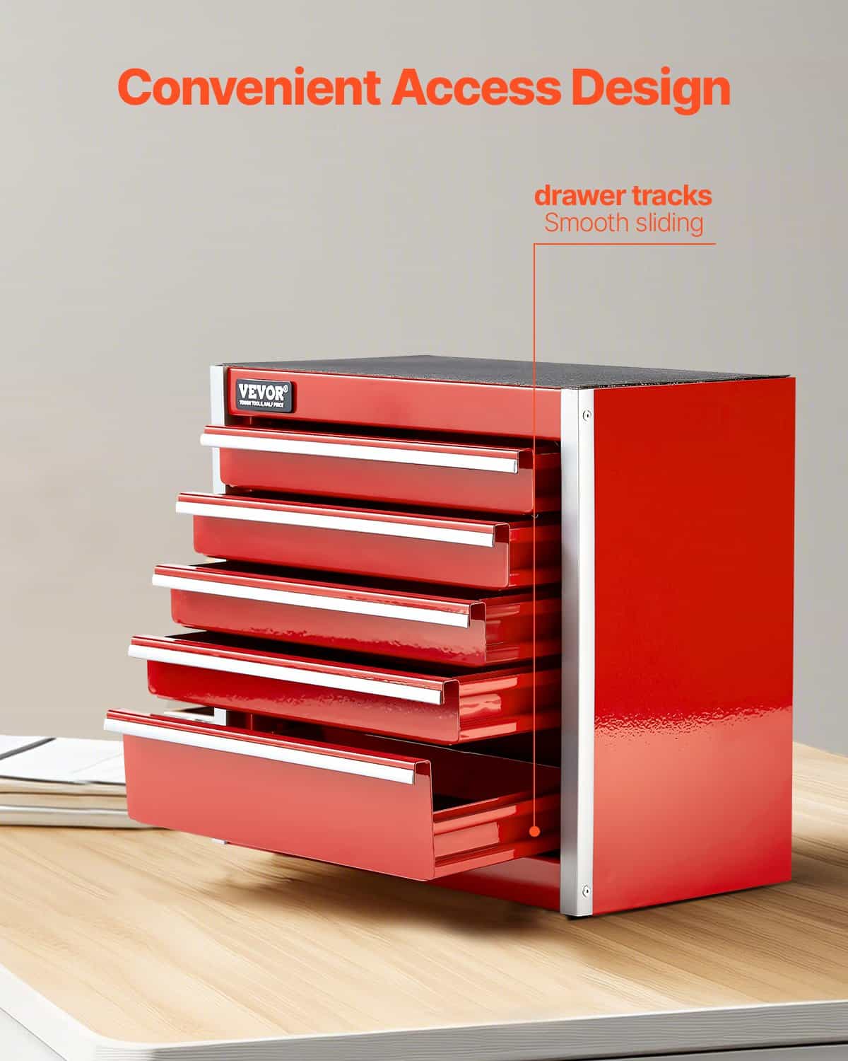 VEVOR Portable Metal Tool Box with 5 Drawers, Small Steel Chest with EVA Liners, 22 cm, Red, Ideal for Tools & Storage — attēls 4
