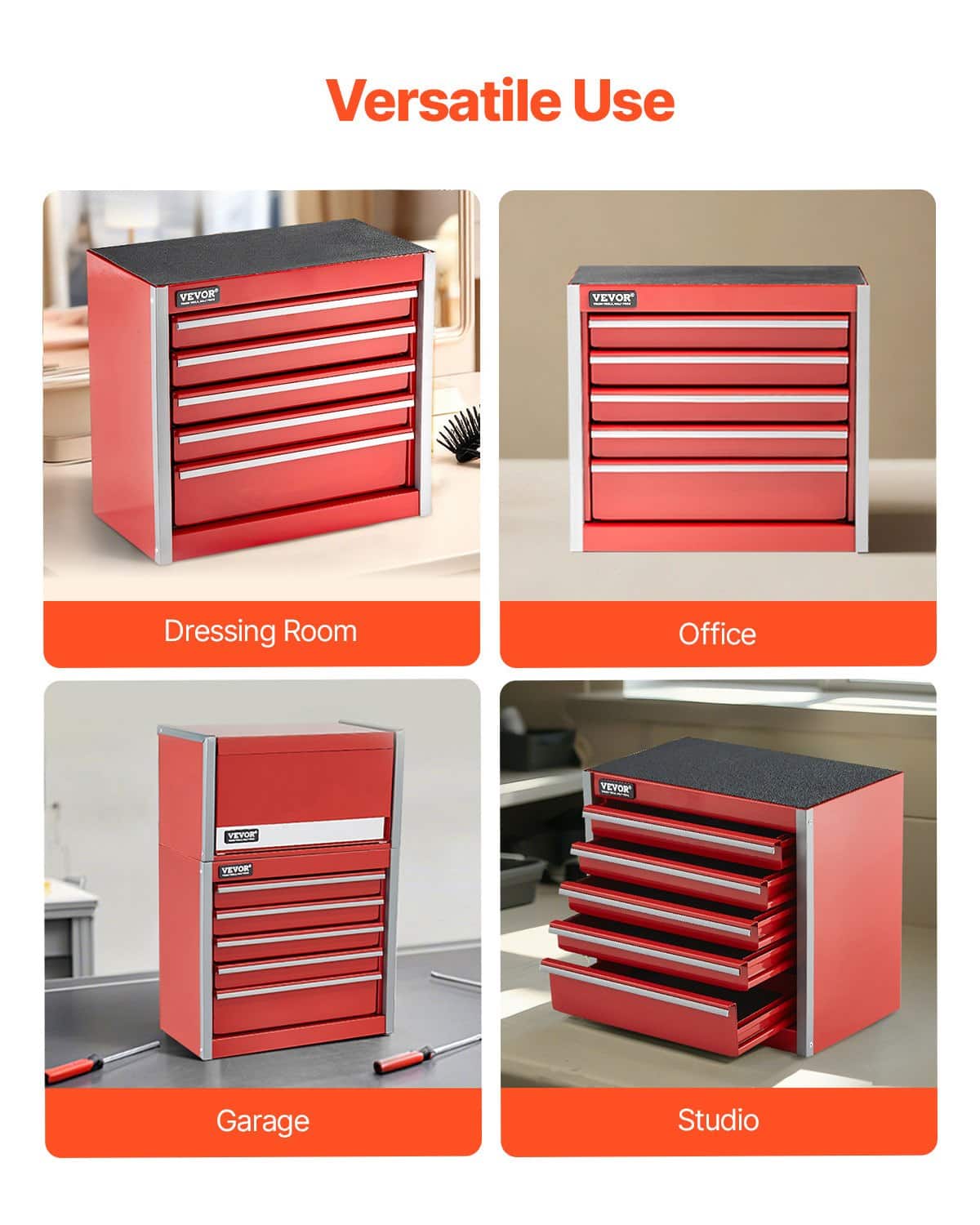 VEVOR Portable Metal Tool Box with 5 Drawers, Small Steel Chest with EVA Liners, 22 cm, Red, Ideal for Tools & Storage — attēls 5