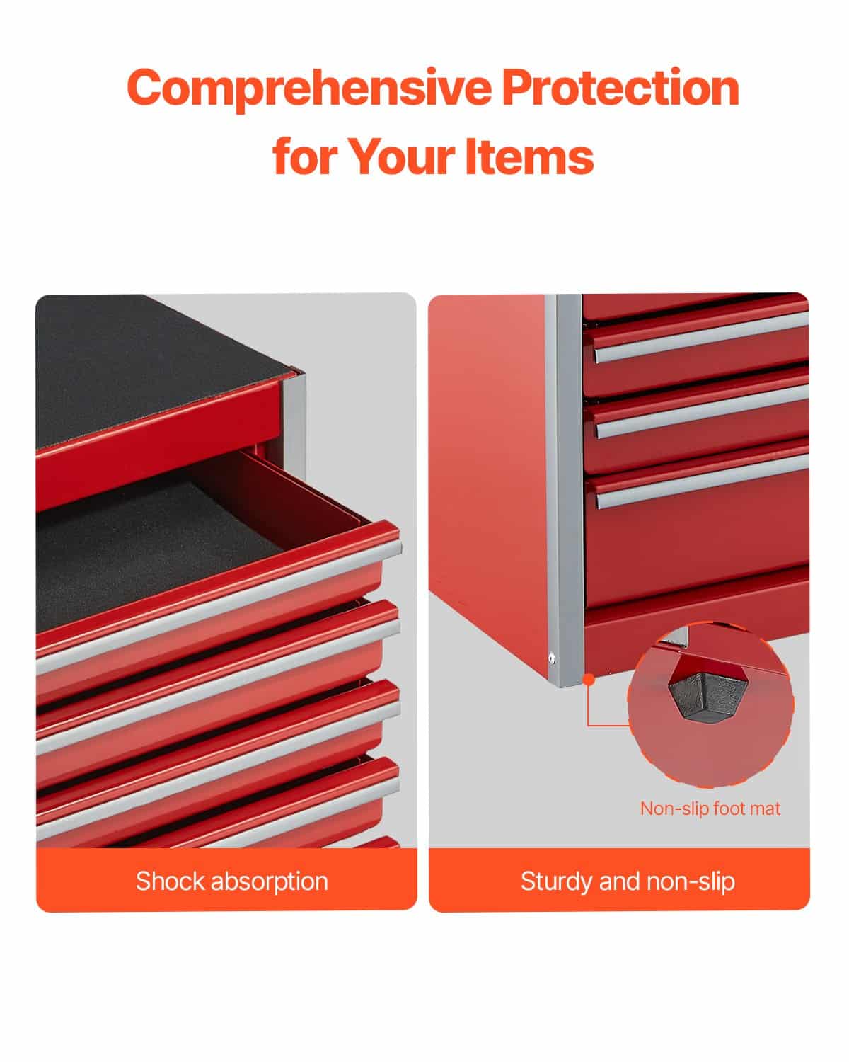 VEVOR Portable Metal Tool Box with 5 Drawers, Small Steel Chest with EVA Liners, 22 cm, Red, Ideal for Tools & Storage — attēls 7