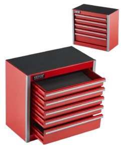 VEVOR Portable Metal Tool Box with 5 Drawers, Small Steel Chest with EVA Liners, 22 cm, Red, Ideal for Tools & Storage