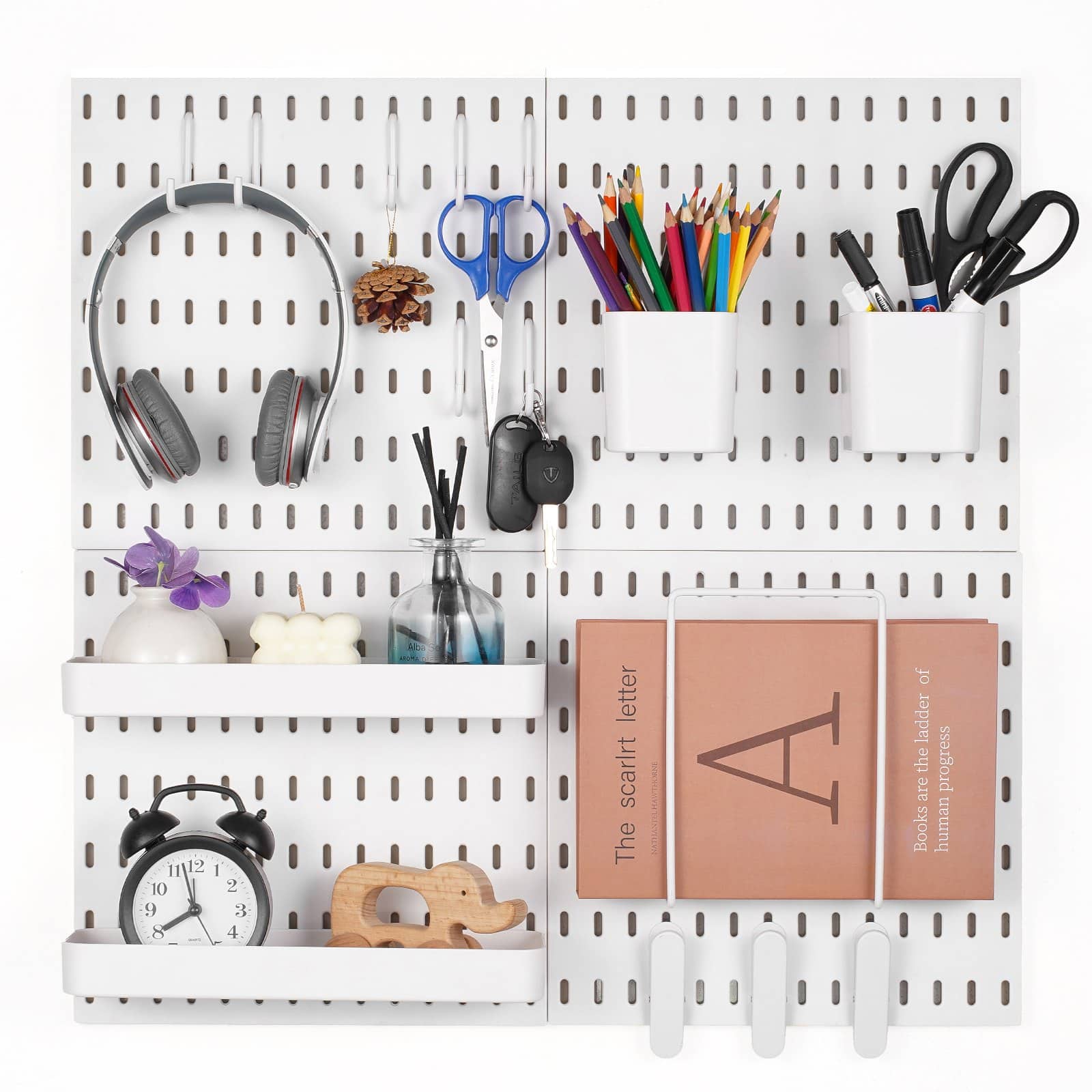 VEVOR Pegboard Wall Organizer Kit, 28x28cm Plastic Panels, 4-Pack with Accessories, Modular Storage for Home & Garage, White