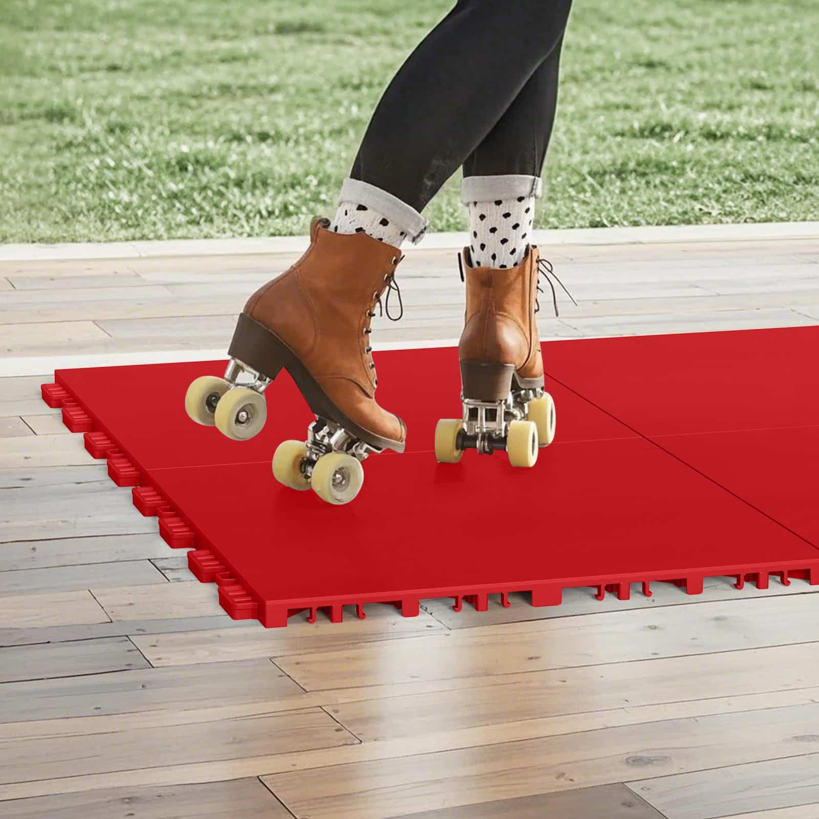 VEVOR Interlocking Hockey Floor Tiles, Red, 30x30cm, 8pcs, 0.64cm Thick, Non-Slip Dance & Sports Mat, 0.74m² Coverage - Image 8