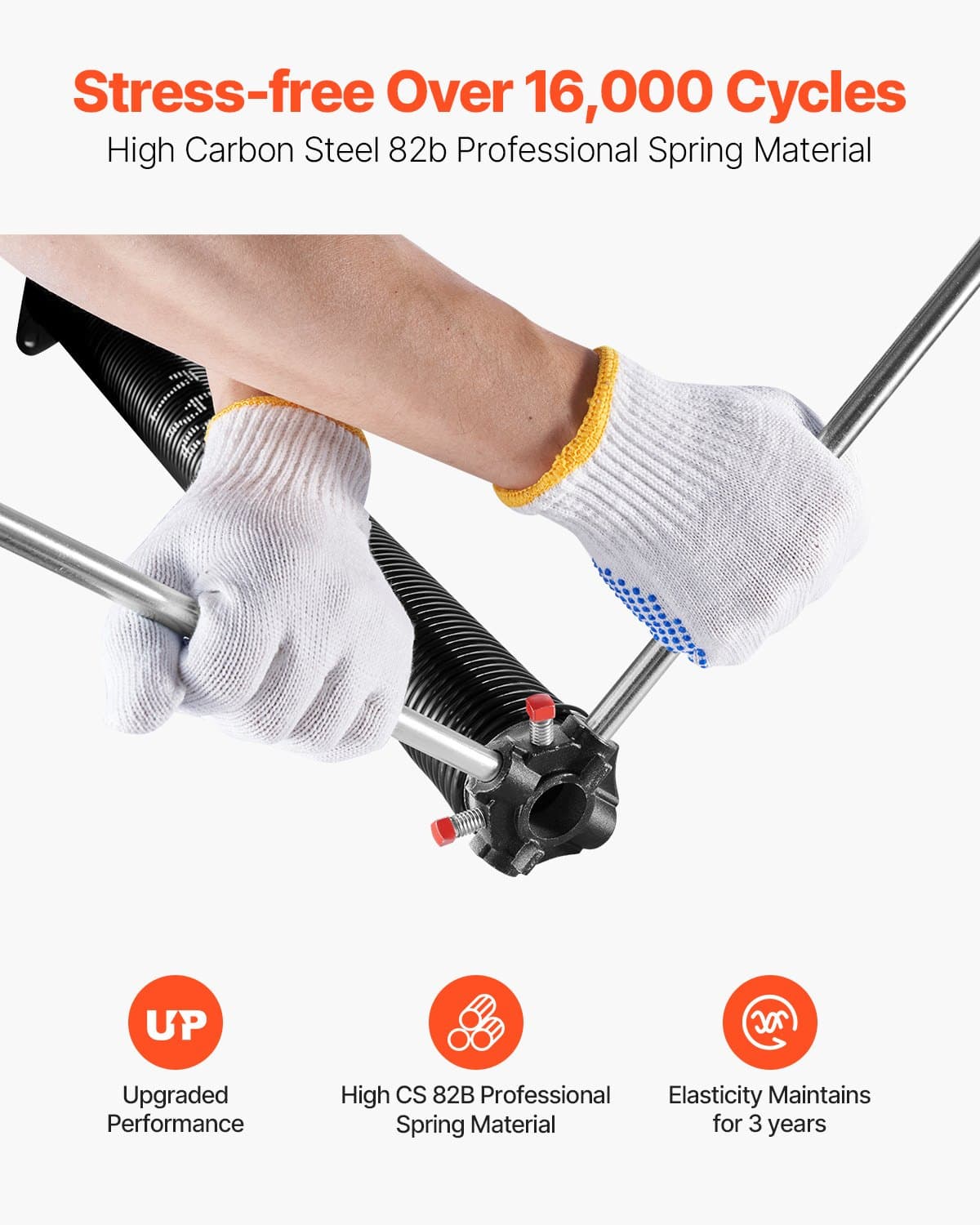 VEVOR Garage Door Torsion Springs Pair, 5.94mm x 50.8mm x 711mm, 16000 Cycles, with Tools & Gloves, Black Coated Steel - Image 4