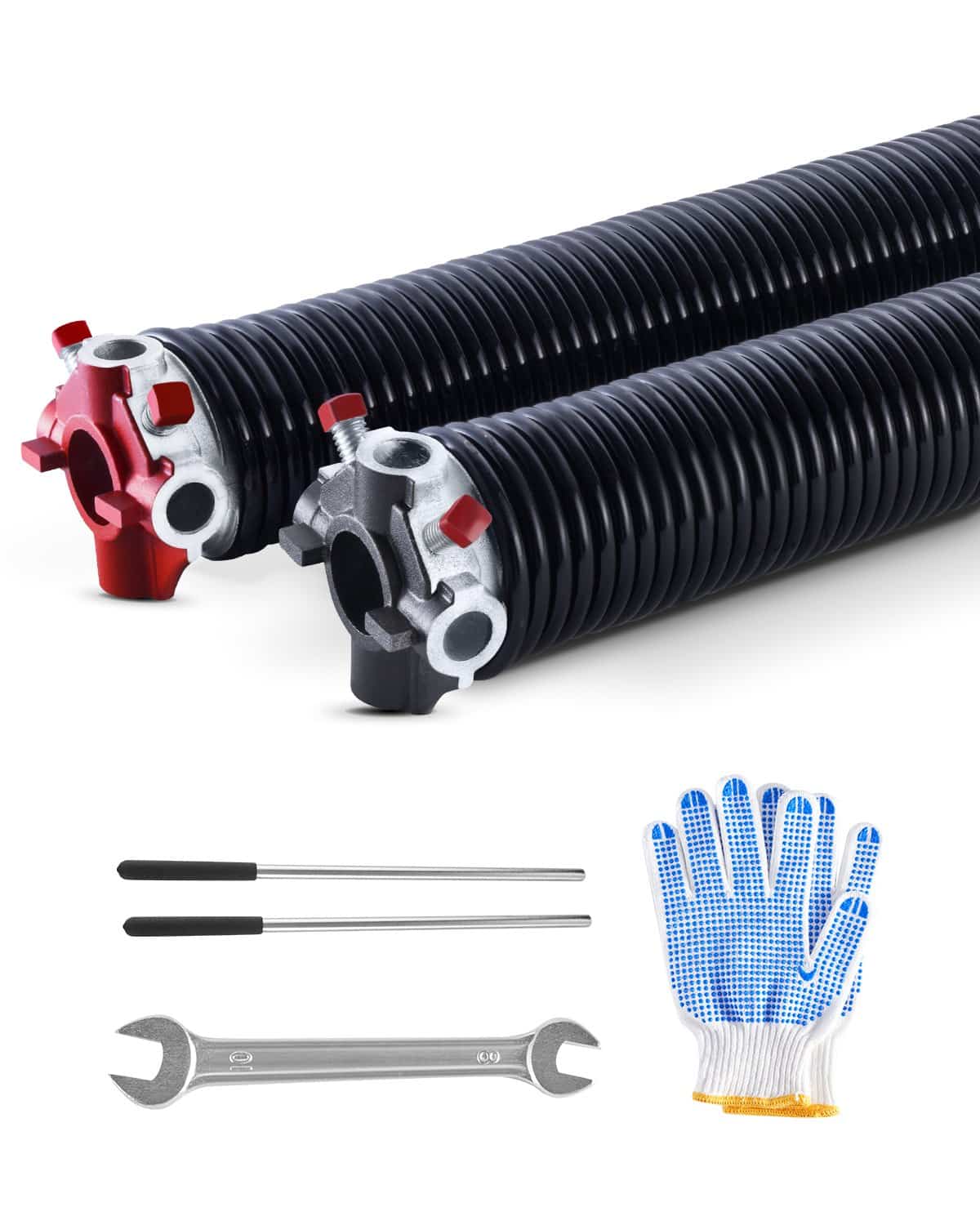 VEVOR Garage Door Torsion Springs Pair, 5.94mm x 50.8mm x 711mm, 16000 Cycles, with Tools & Gloves, Black Coated Steel