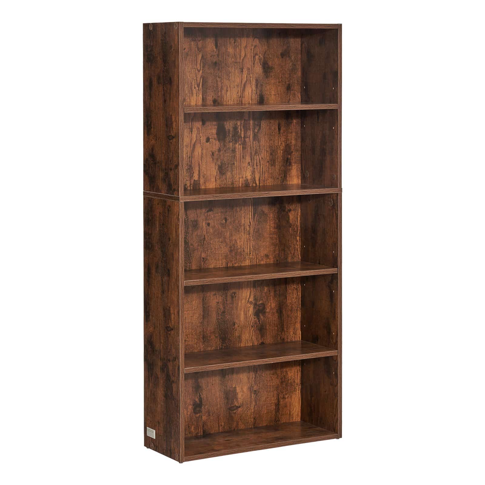VEVOR 5-Tier Tall Narrow Wooden Bookcase, 134.5 cm Adjustable Shelf Floor Bookshelf for Living Room, Bedroom, Office, Brown - Зображення 11