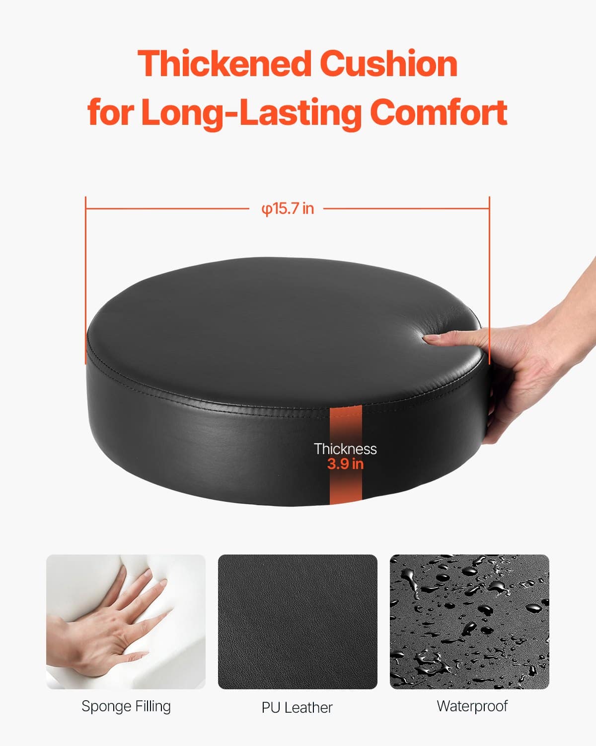 VEVOR Adjustable Rolling Stool with Footrest, PU Leather, 204 kg Capacity, 55–71 cm Height, Black – for Salon, Spa, Clinic - Зображення 2