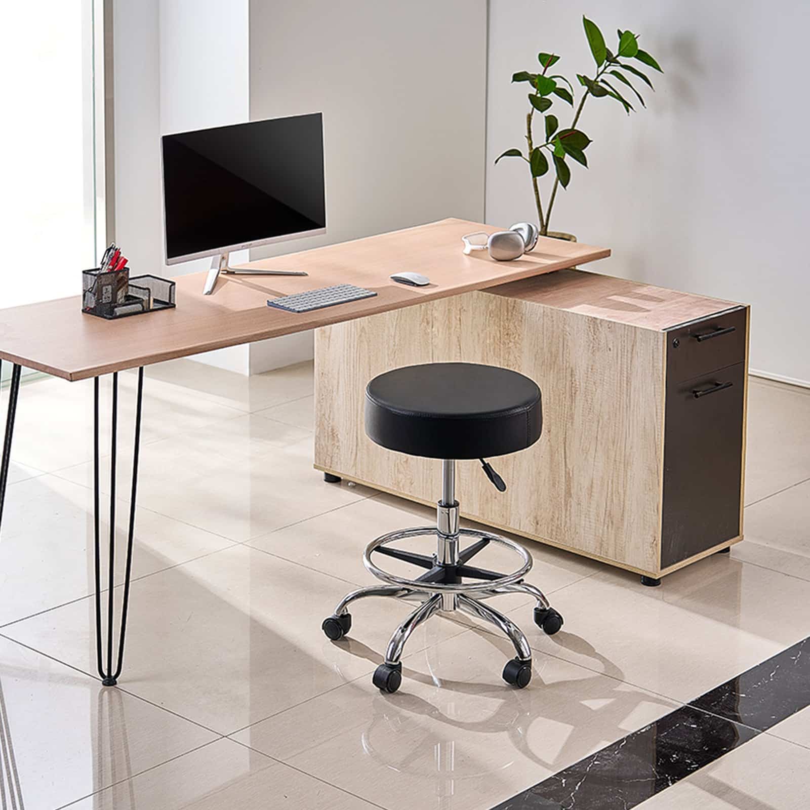 VEVOR Adjustable Rolling Stool with Footrest, PU Leather, 204 kg Capacity, 55–71 cm Height, Black – for Salon, Spa, Clinic - Зображення 8