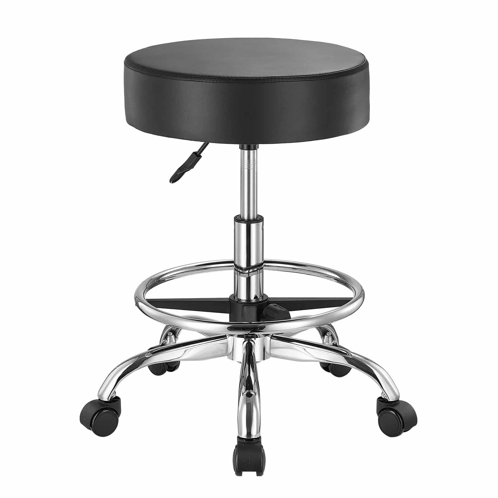 VEVOR Adjustable Rolling Stool with Footrest, PU Leather, 204 kg Capacity, 55–71 cm Height, Black – for Salon, Spa, Clinic - Зображення 9