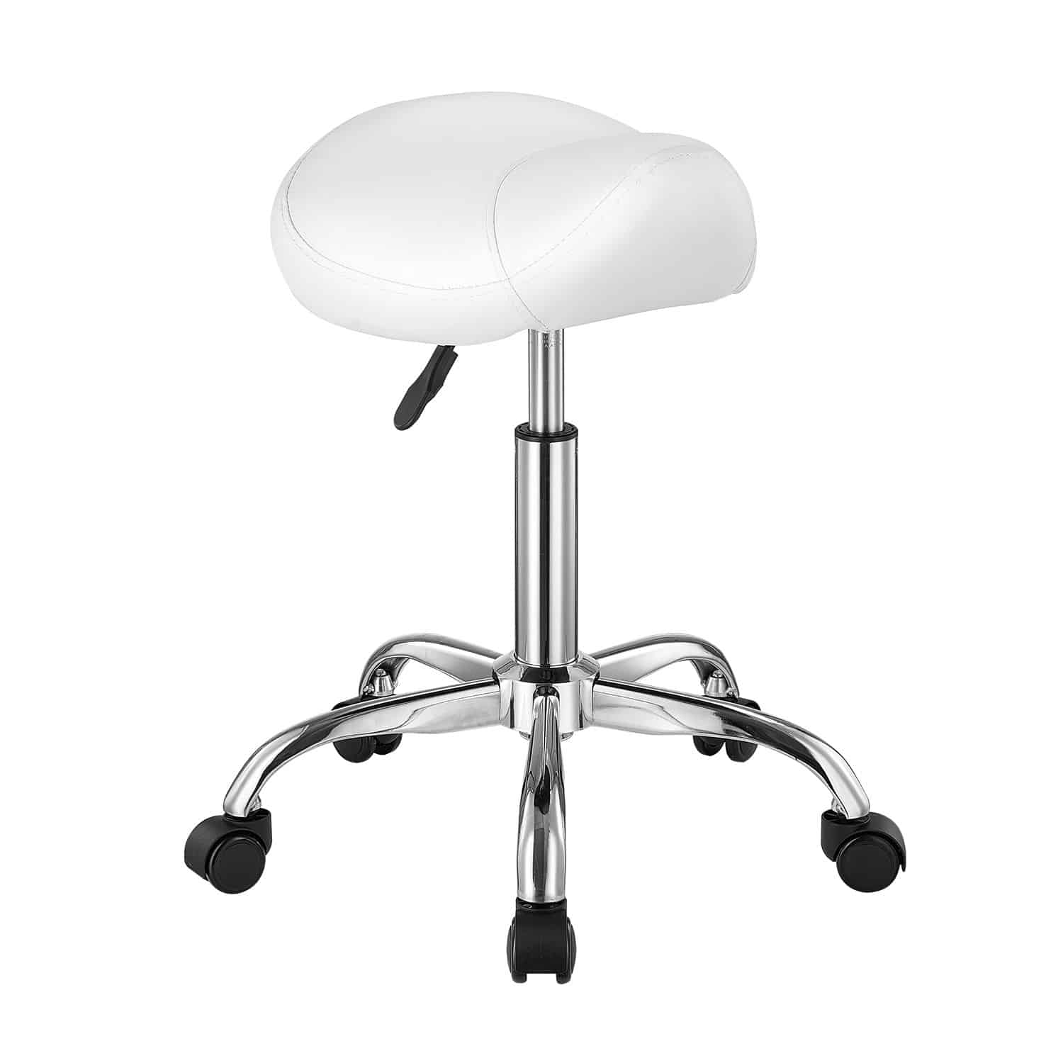 VEVOR Ergonomic Saddle Stool with Wheels, Height Adjustable PU Leather Chair, 204 kg Capacity for Salon, Spa, Clinic, White